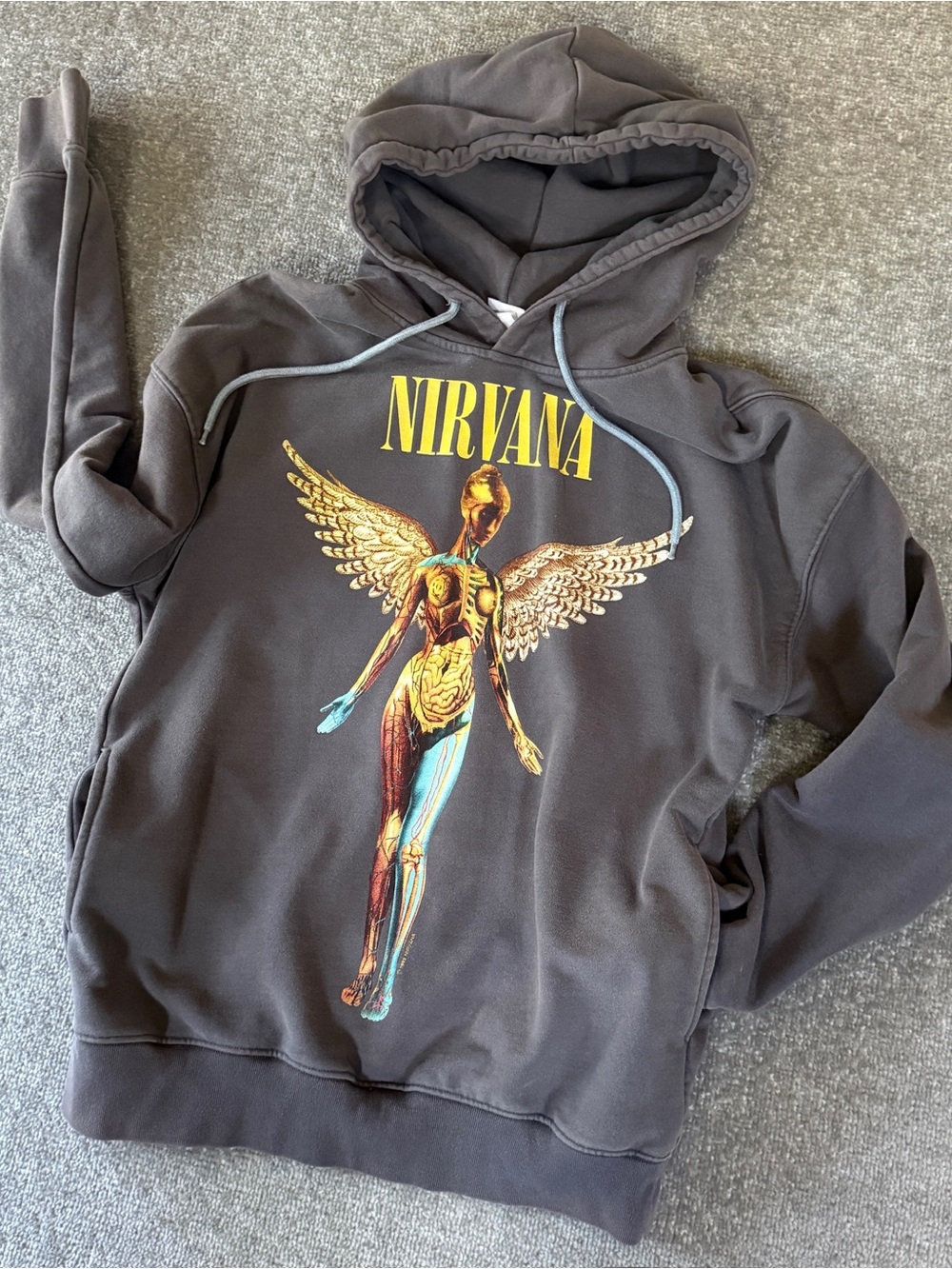 NIRVANA In Utero Logo Size Large Charcoal Hoodie with Side Pockets